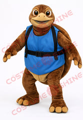 Brown Turtle Mascot Costume with Blue Life Vest for Events