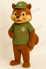 Chipmunk Mascot Costume – Custom Handmade Plush Suit with Green Shirt & Hat for School, Event & Business Promotion