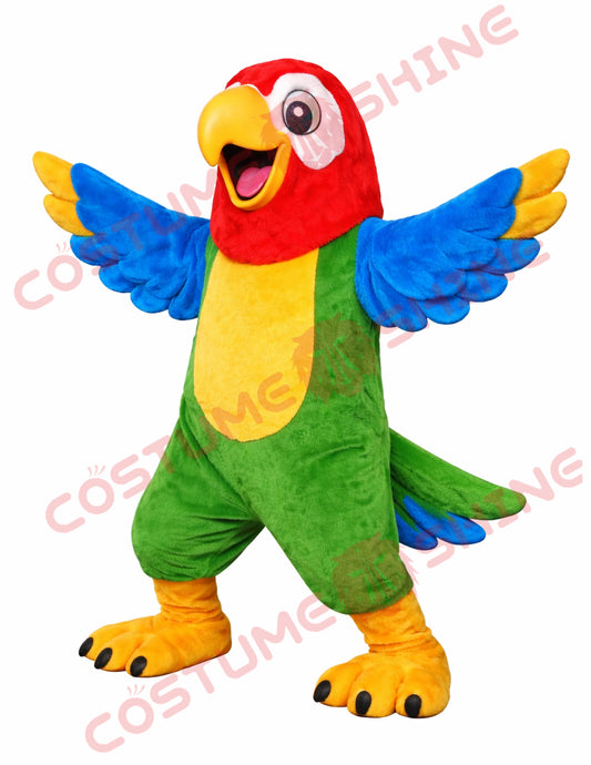 Red Green Parrot Mascot Costume Adult with Blue Wings for Events