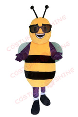 Cool Bee Mascot Costume with Sunglasses – Yellow & Black Striped Plush Suit for School & Promo Events
