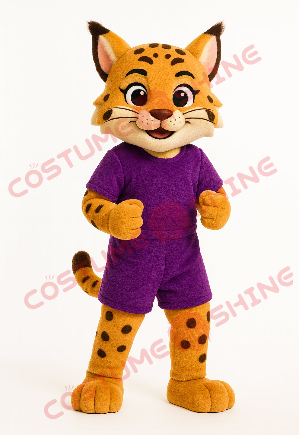 Cute Cougar Mascot Costume in Purple Outfit – Full Plush Suit