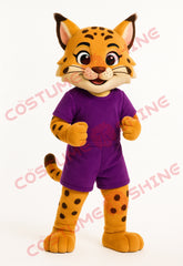 Cute Cougar Mascot Costume in Purple Outfit – Full Plush Suit
