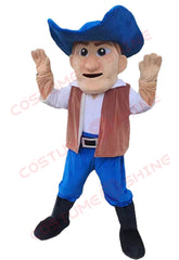 Cowboy Mascot Costume with Blue Hat and Brown Vest – Western Theme Character Outfit