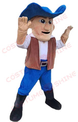 Cowboy Mascot Costume with Blue Hat and Brown Vest – Western Theme Character Outfit