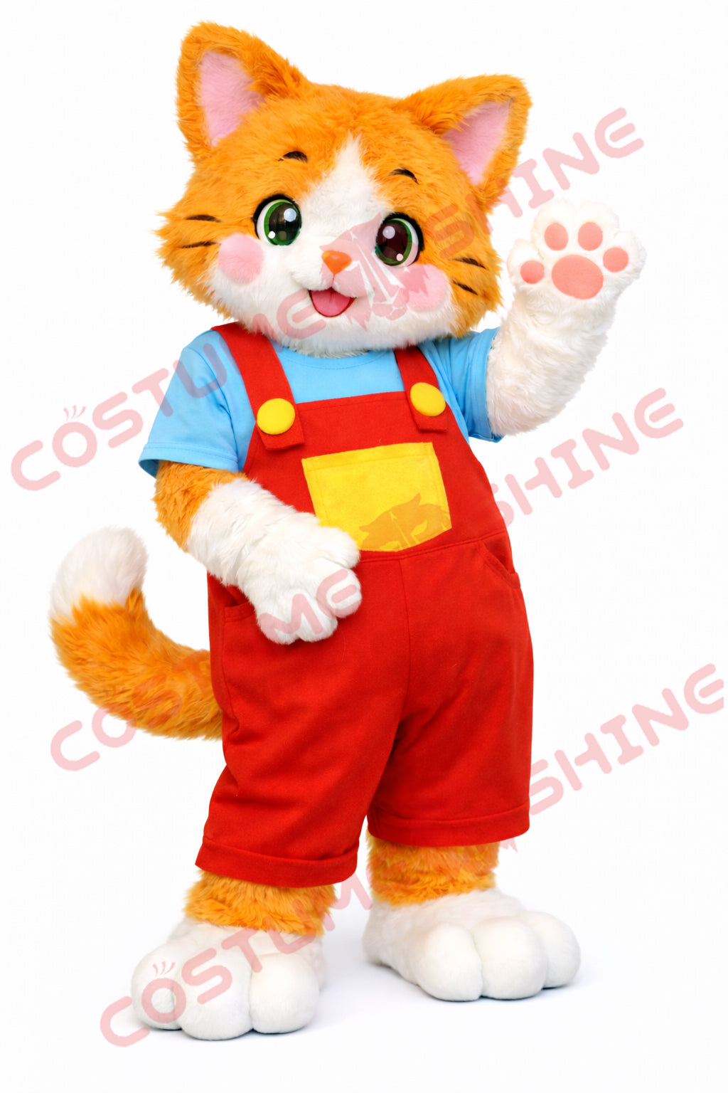 Cute Orange White Cat Mascot Costume Adult Plush Overalls Cartoon Outfit