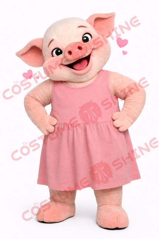 Cute Pink Pig Mascot Costume Adult in Princess Dress Style