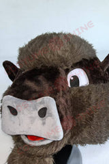 Dark Brown Buffalo Mascot Costume in Yellow Shirt