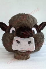 Dark Brown Buffalo Mascot Costume in Yellow Shirt
