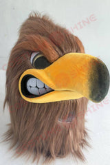 Dark Brown Fierce Hawk Mascot Costume with Yellow Beak and Feet