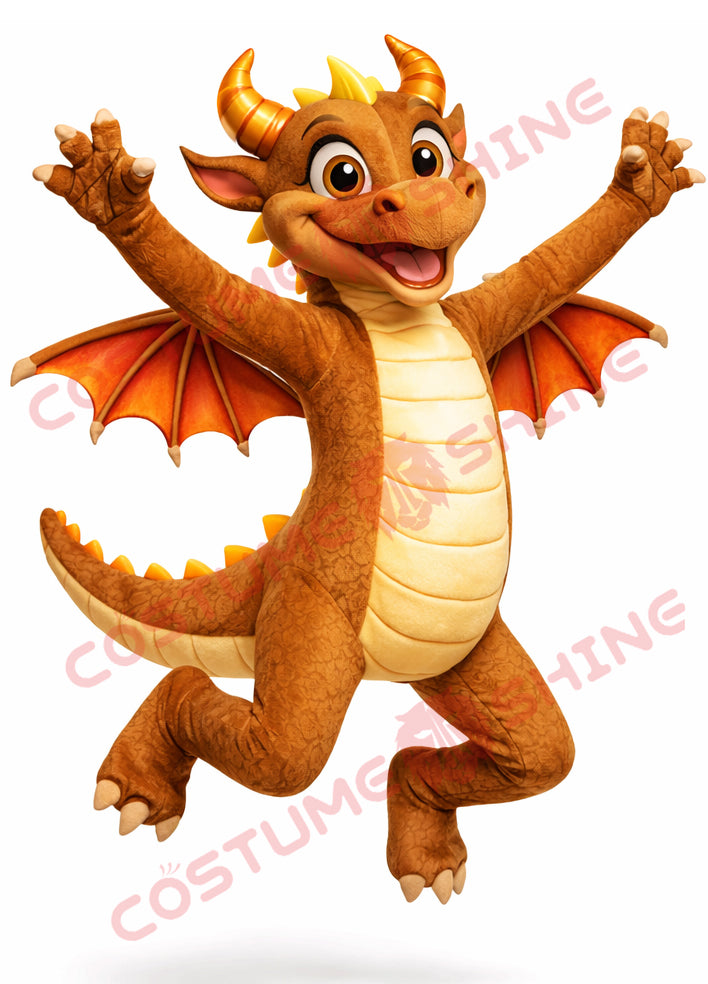 Brown Dragon Mascot Costume Adult Jumping Style
