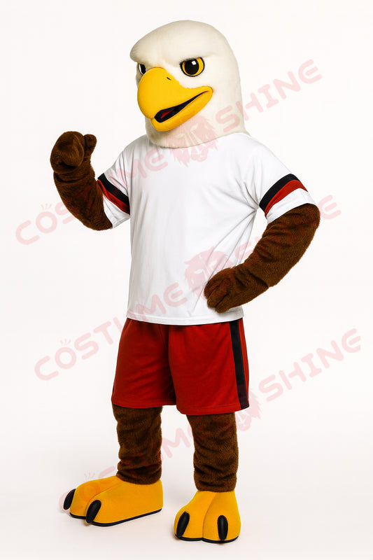 Eagle Mascot Costume with White Shirt and Red Shorts – Custom School Sports Team Plush Suit for Events