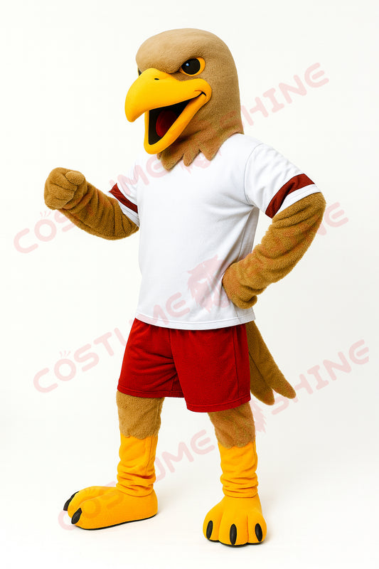 Eagle Mascot Costume with White Shirt and Red Shorts – Custom Sports Team & School Mascot Plush Suit