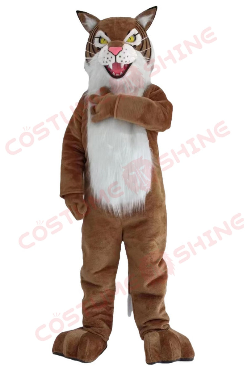 Fierce Wildcat Mascot Costume for Adults – Brown & White Plush Wildcat Suit for Sports, School & Events