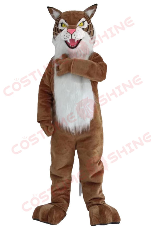 Fierce Wildcat Mascot Costume for Adults – Brown & White Plush Wildcat Suit for Sports, School & Events