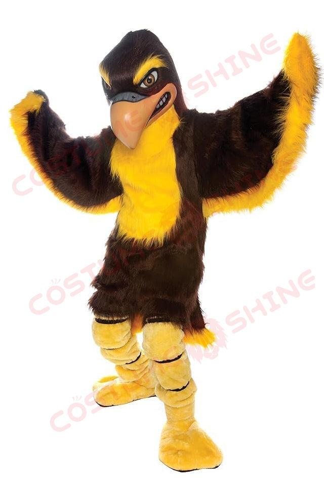 Fierce Hawk Mascot Costume with Yellow Feathers and Talons – Sports, School & Event Outfit