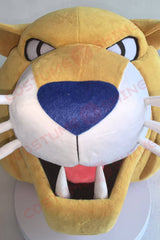 Fierce Yellow Wildcat Mascot Costume in Blue Athletic Suit