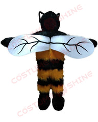 Fuzzy Yellow and Black Bee Mascot Costume with Wings and Antennae – School, Sports & Event Outfit