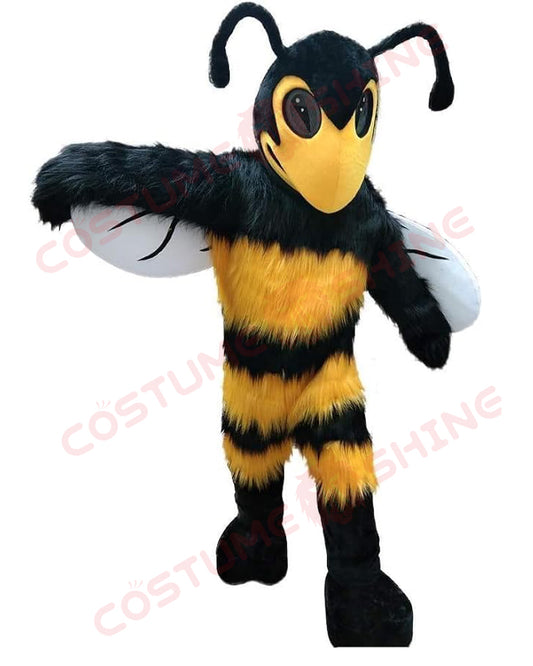 Fuzzy Yellow and Black Bee Mascot Costume with Wings and Antennae – School, Sports & Event Outfit