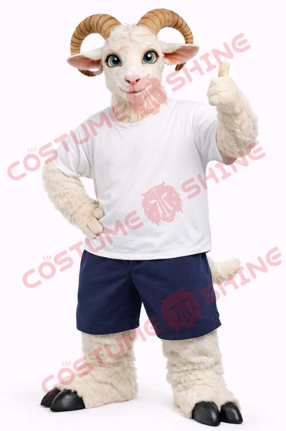 Goat Mascot Costume Adult Casual White T-Shirt Style