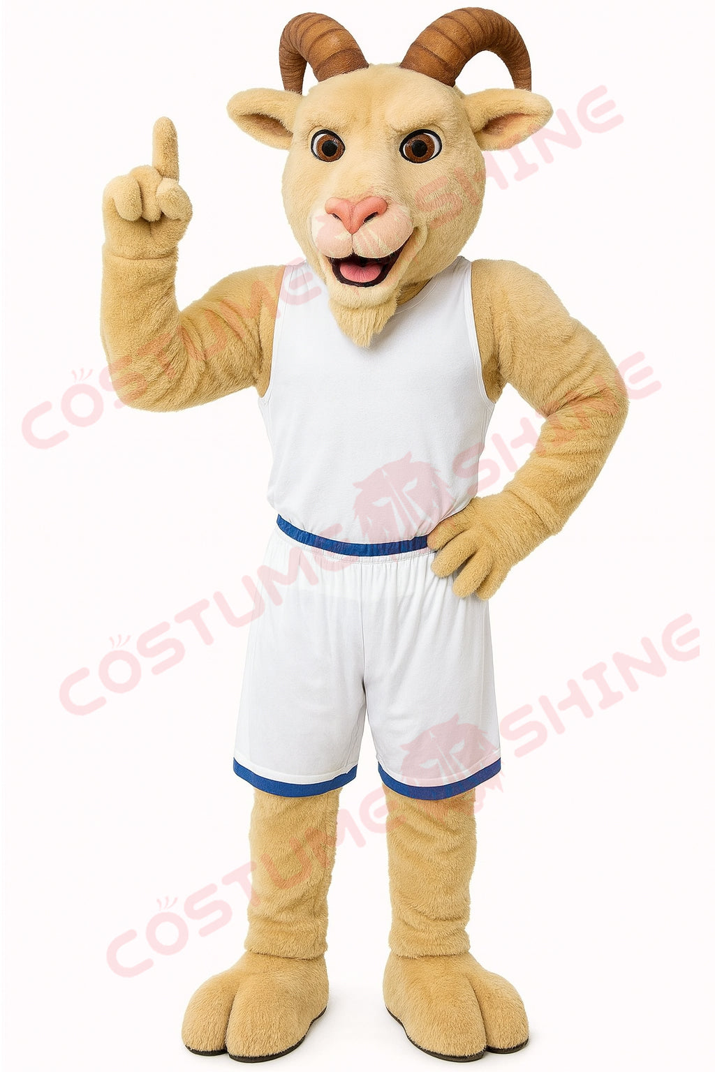 Goat Mascot Costume for Adults in White Basketball Uniform