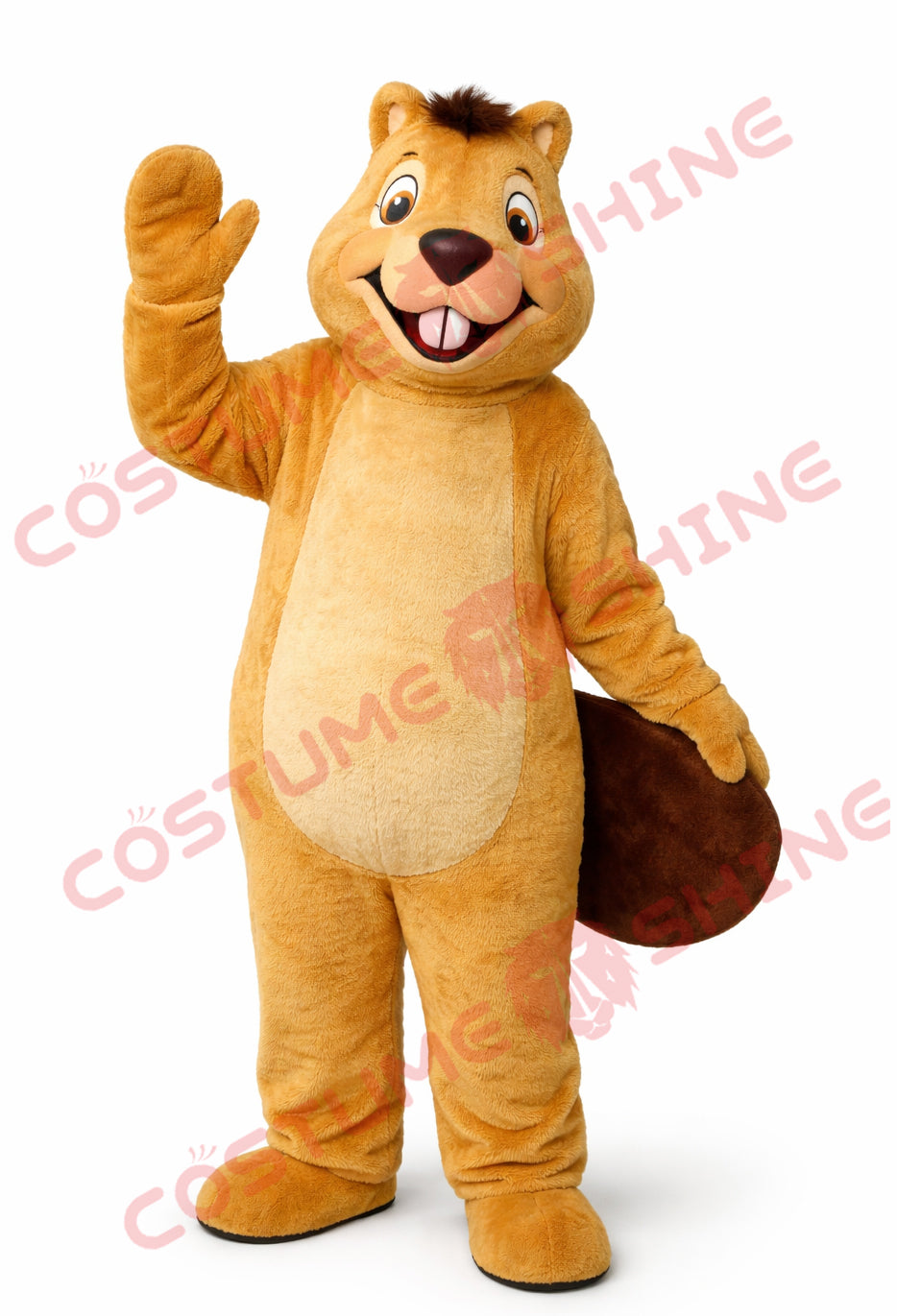 Golden Tan Beaver Mascot Costume Adult Cream Belly Plush Suit