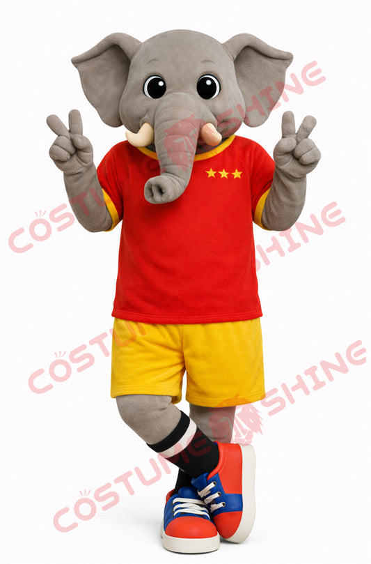 Elephant Mascot Costume Adult Red Yellow Sports Outfit