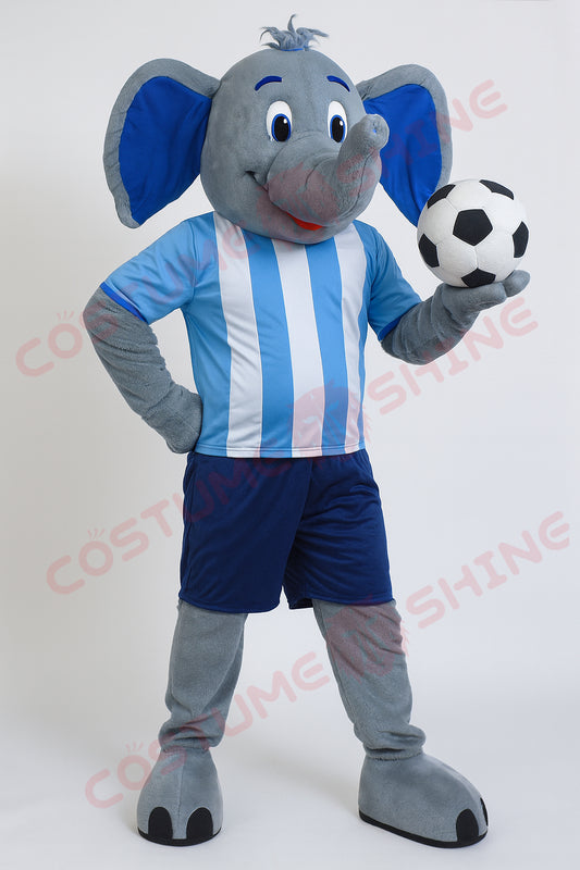 Gray Elephant Mascot Costume – Plush Soccer Uniform Suit for School Sports Events