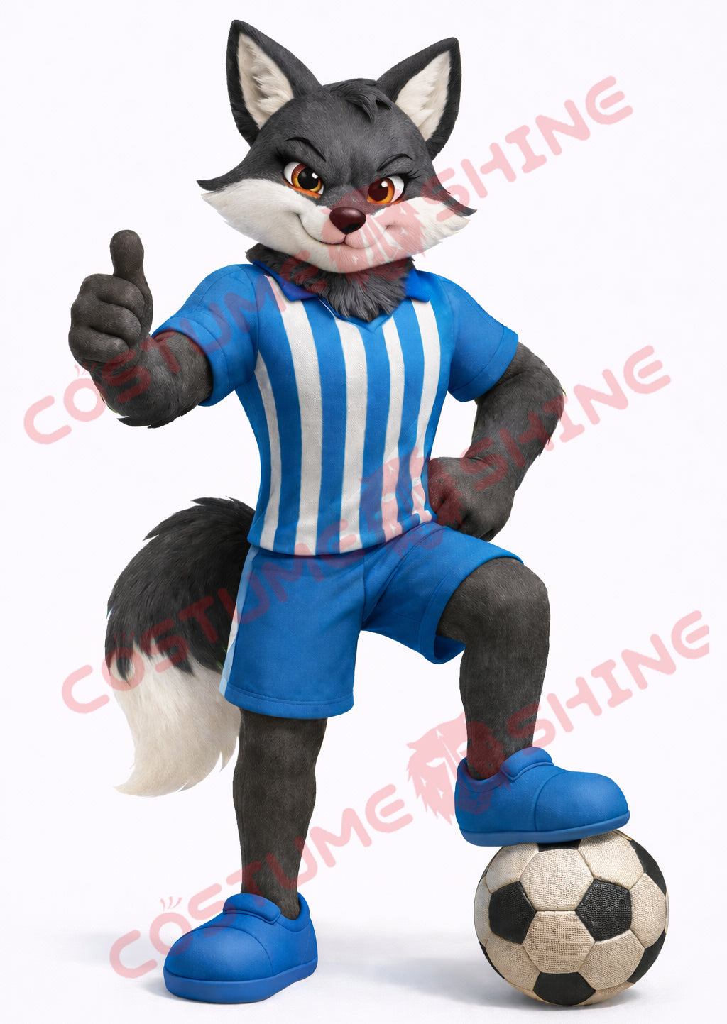 Adult Fox Soccer Mascot Costume Sports Full Body Suit