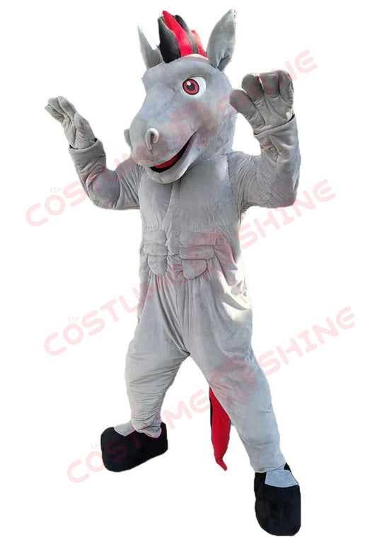 Gray Horse Mascot Costume with Muscular Chest – Custom Stallion Character for Sports & Events