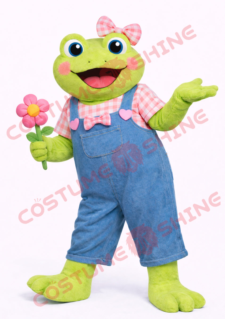 Cute Green Frog Mascot Costume for Adults with Denim Overalls