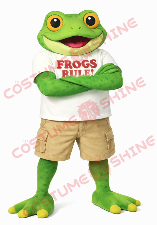 Adult Frog Mascot Costume White T-Shirt Khaki Shorts Suit