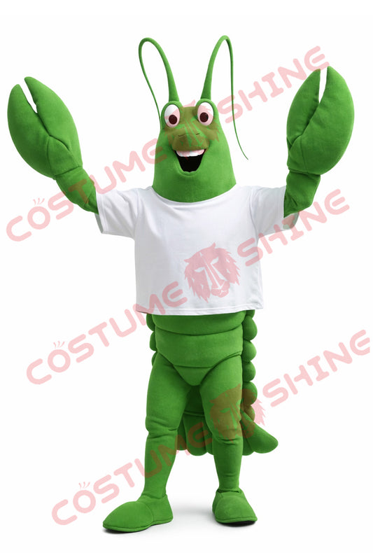 Green Lobster Mascot Costume for Adults White T-Shirt Custom Event Character