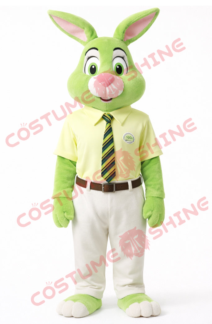 Green Rabbit Mascot Costume Adult Shirt Tie Plush Suit