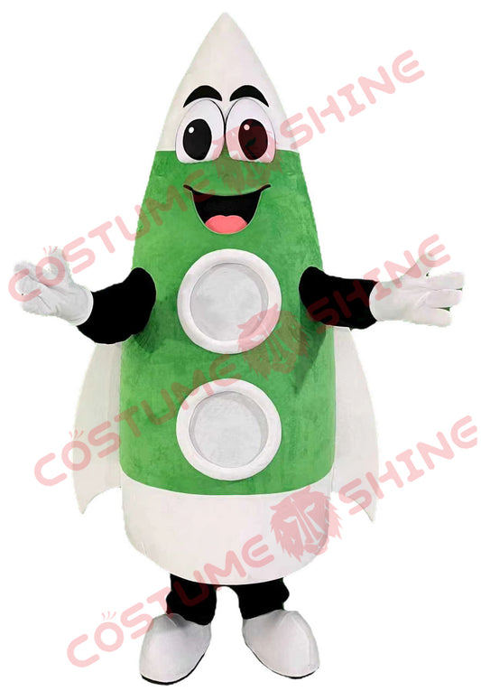 Green Rocket Mascot Costume for Space-Themed School & Party Events
