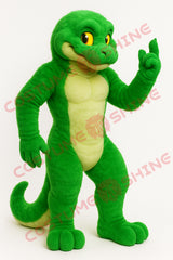 Green Snake Mascot Costume with Yellow Belly and Realistic Fur Texture
