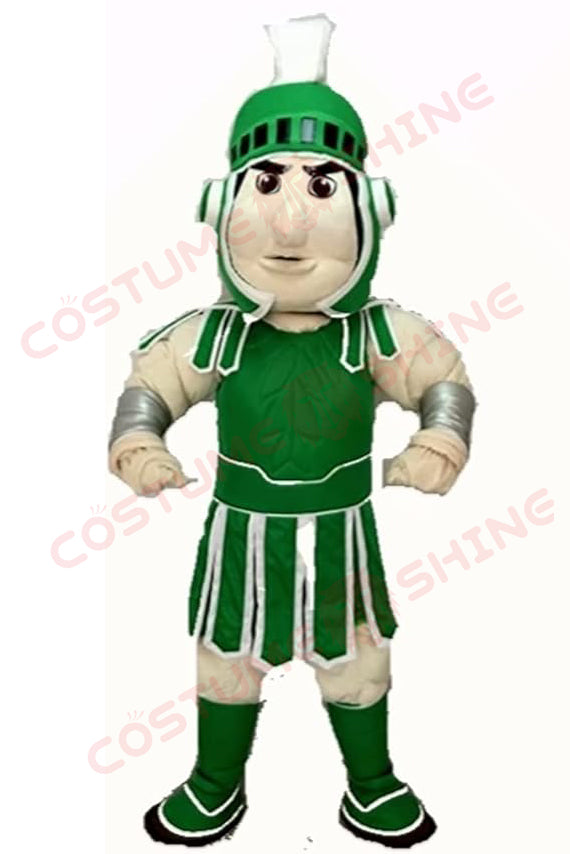 Green Spartan Knight Mascot Costume with Helmet & Armor – Sports, School & Event Use