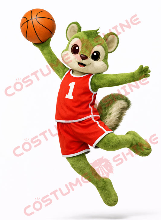Green Squirrel Mascot Costume Adult Red Basketball Uniform