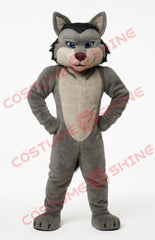 Grey Wolf Mascot Costume Hands on Hips – Adult Plush Full-Body Suit