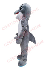 Happy Dolphin Mascot Costume for Adults – Grey & White Plush Full-Body Suit for Events, Parties & Promotions