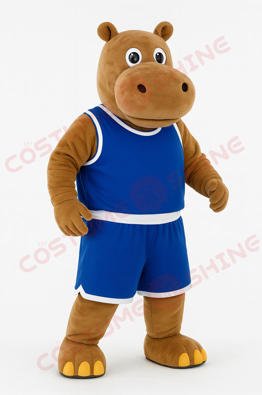 Blue Hippopotamus Mascot Costume – Custom Basketball Team Plush Suit for School or Event