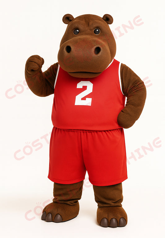 Red Hippopotamus Mascot Costume – Custom Basketball Team Plush Suit for School or Event