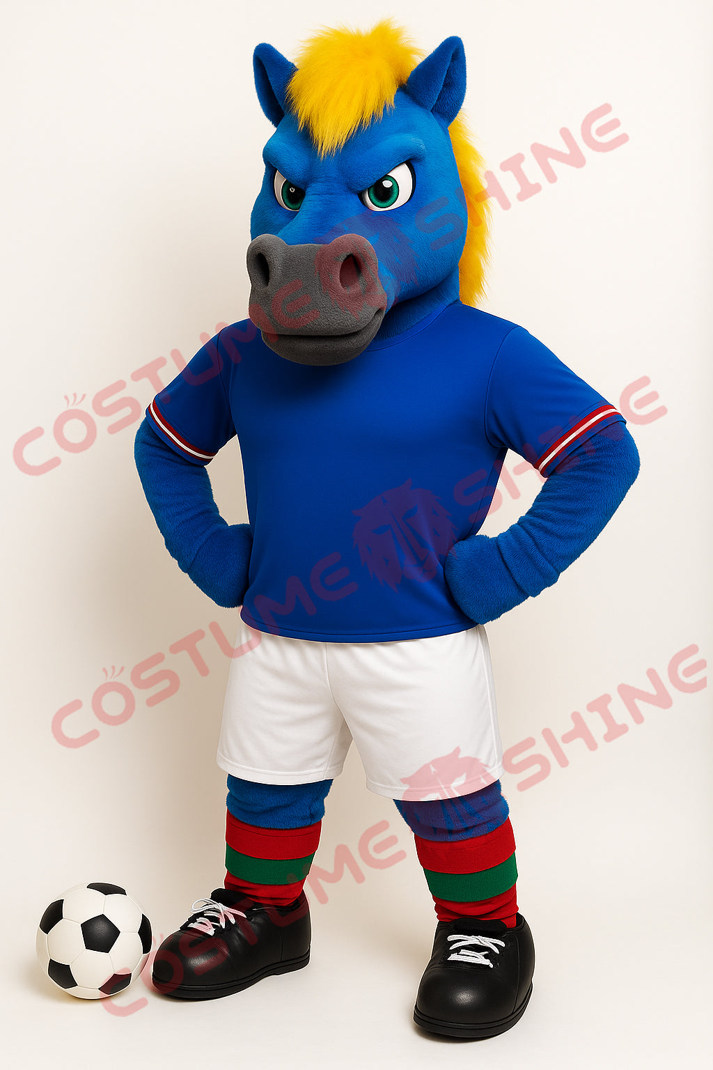 Blue Mustang Horse Mascot Costume for Adults – Soccer Team Style