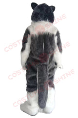 Realistic Husky Dog Mascot Costume for Adults – Black and White Plush Suit with Paw Gloves