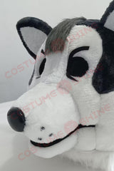 Realistic Husky Dog Mascot Costume for Adults – Black and White Plush Suit with Paw Gloves