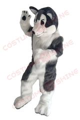 Realistic Husky Dog Mascot Costume for Adults – Black and White Plush Suit with Paw Gloves