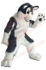 Realistic Husky Dog Mascot Costume for Adults – Black and White Plush Suit with Paw Gloves