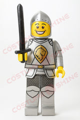 Silver Knight Mascot Costume with Sword – Custom LEGO-Style Armor Mascot Suit for Events & Parades