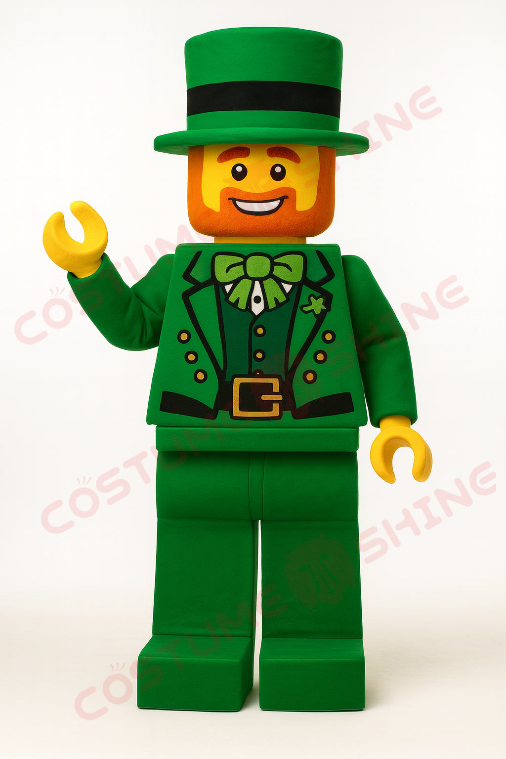 Leprechaun Mascot Costume in Green Suit with Hat – Custom LEGO-Style Plush Mascot for St. Patrick’s Day & Events