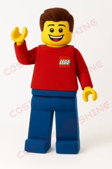 LEGO Mascot Costume in Red Shirt and Blue Pants – Custom Plush Mascot Suit for Events, Parades & Promotions
