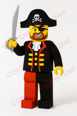 LEGO Pirate Mascot Costume with Sword – Custom Black & Red Plush Suit for Events, Parades & Theme Parties
